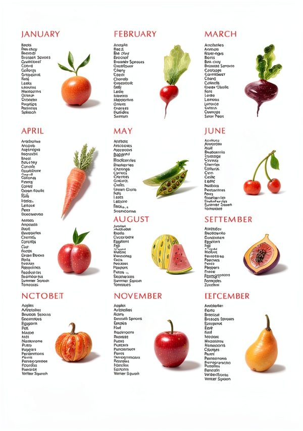Seasonal Fruit and Vegetable Metal Signs 12x17 Wall Decor Chart-0