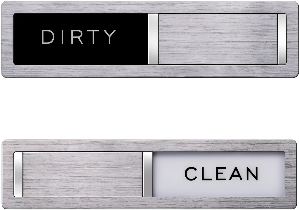 Installing Dishwasher Magnet Sign Generic Black White 12x18 Symbol on a stainless steel dishwasher door